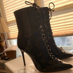 Black patent tie up booties